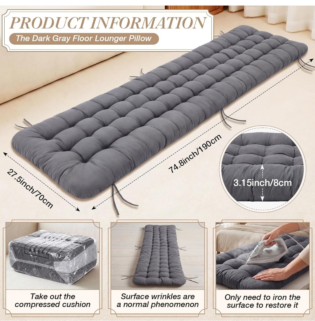 Long Floor Cushion Large Floor Cushion with Brushed Cotton 74.8 x 27.5 x 3.15 in Jumbo Lounger Pillow for Outdoor Indoor Bay Window Meditation Yoga Reading Sleeping