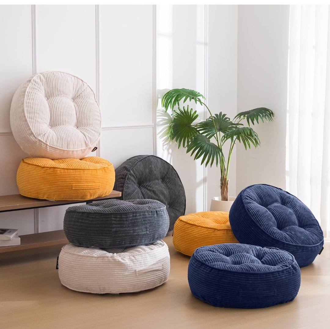 Floor Pillow Cushion for Adults, Meditation Cushion Pillow, Large Round Floor Sitting, Tufted Corduroy Cover, for Tatami Living Room or Yoga, 22x22 Inch