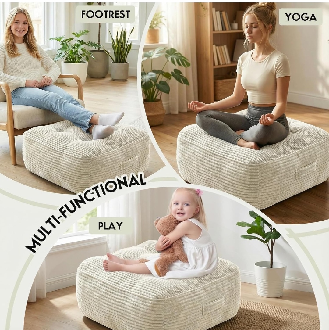 11" Thick Washable Floor Pillow for Adults, Yoga & Meditation Cushion with Handle, Square Large Pillows