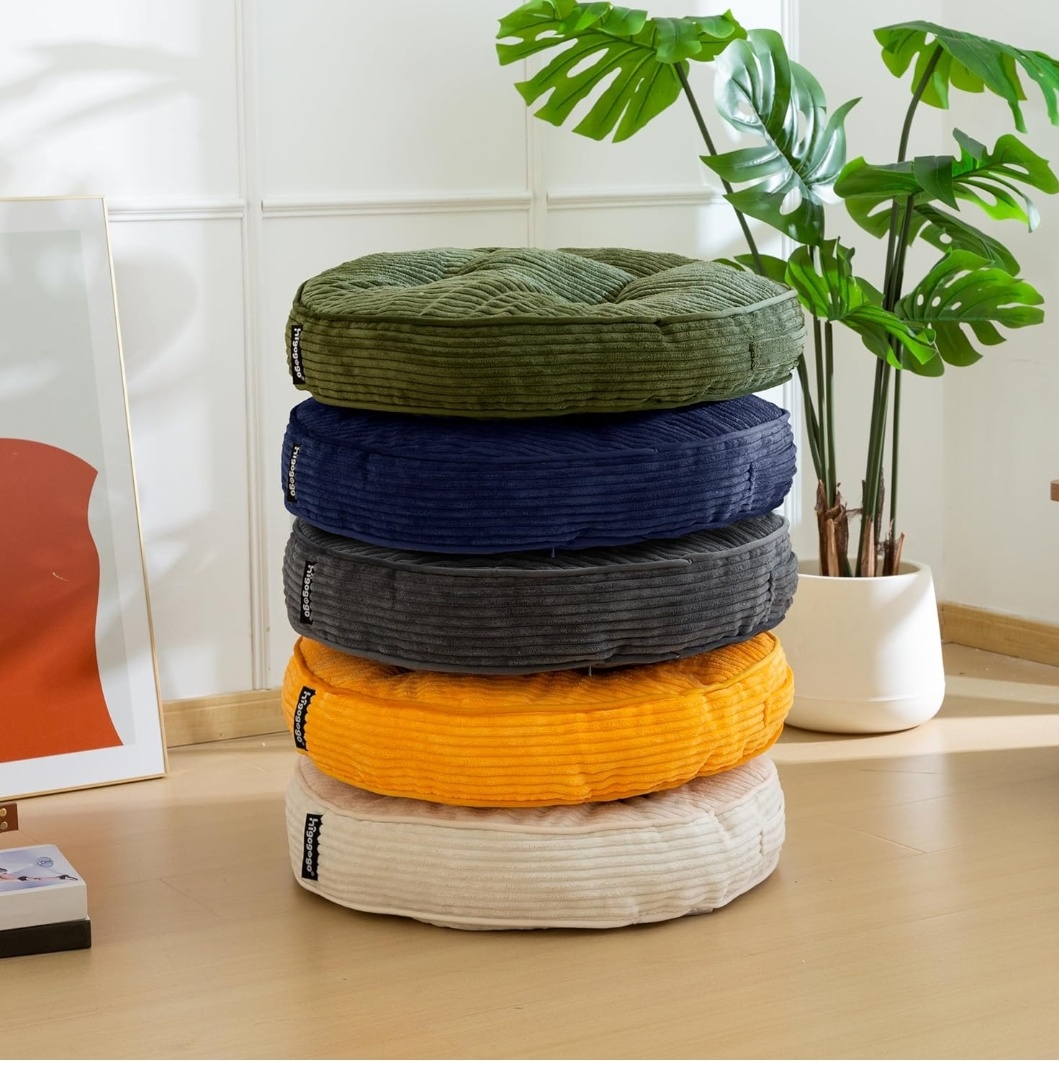 Floor Pillow Cushion for Adults, Meditation Cushion Pillow, Large Round Floor Sitting, Tufted Corduroy Cover, for Tatami Living Room or Yoga, 22x22 Inch