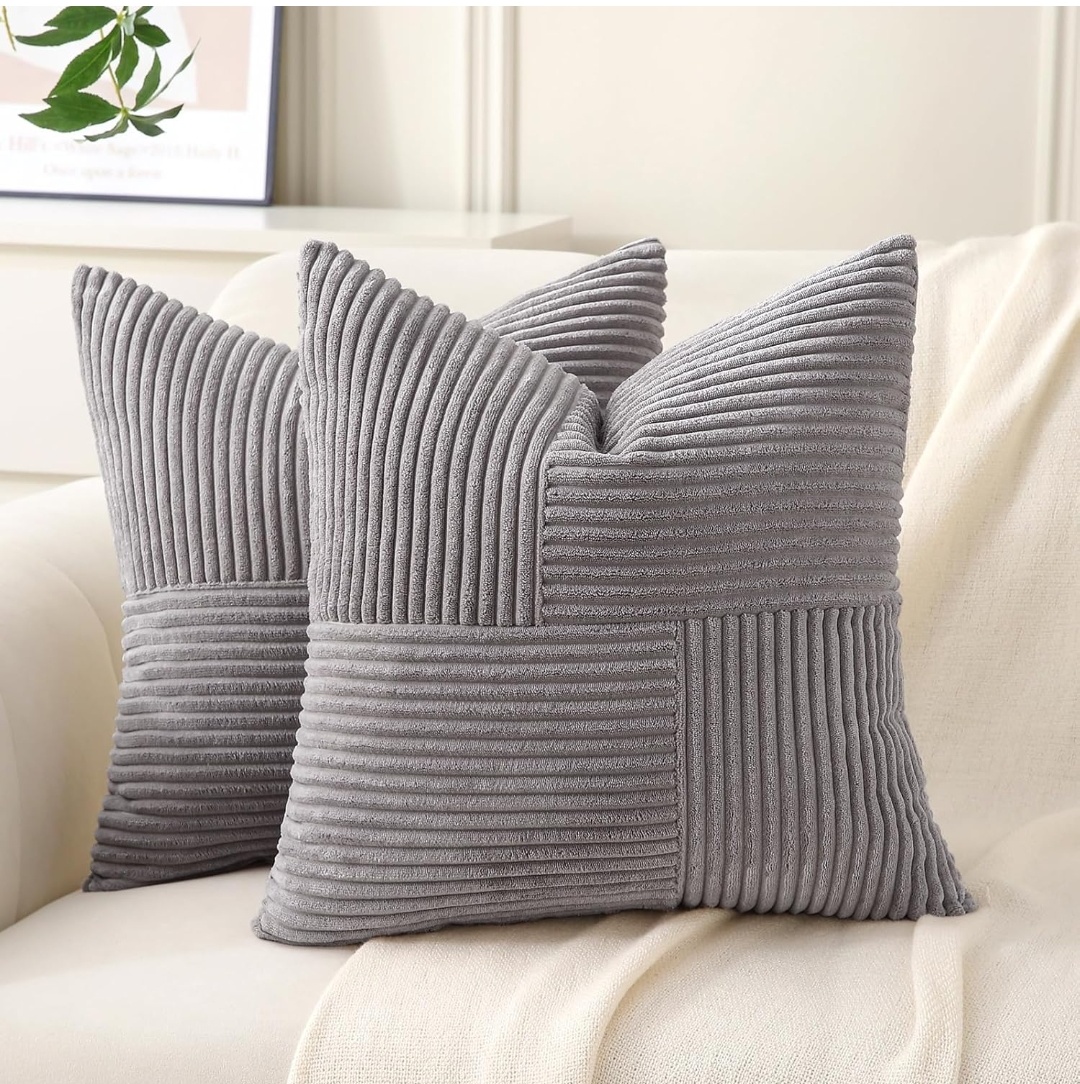 Pack of 2 Soft Corduroy Cushion Covers with Patchwork Textured,Farmhouse Home Decor,Boho Decorative Cushion Case for Couch Bed Sofa Living Room.Size: 18x18inches