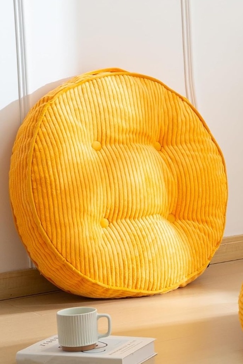 Floor Pillow Cushion for Adults, Meditation Cushion Pillow, Large Round Floor Sitting, Tufted Corduroy Cover, for Tatami Living Room or Yoga, 22x22 Inch