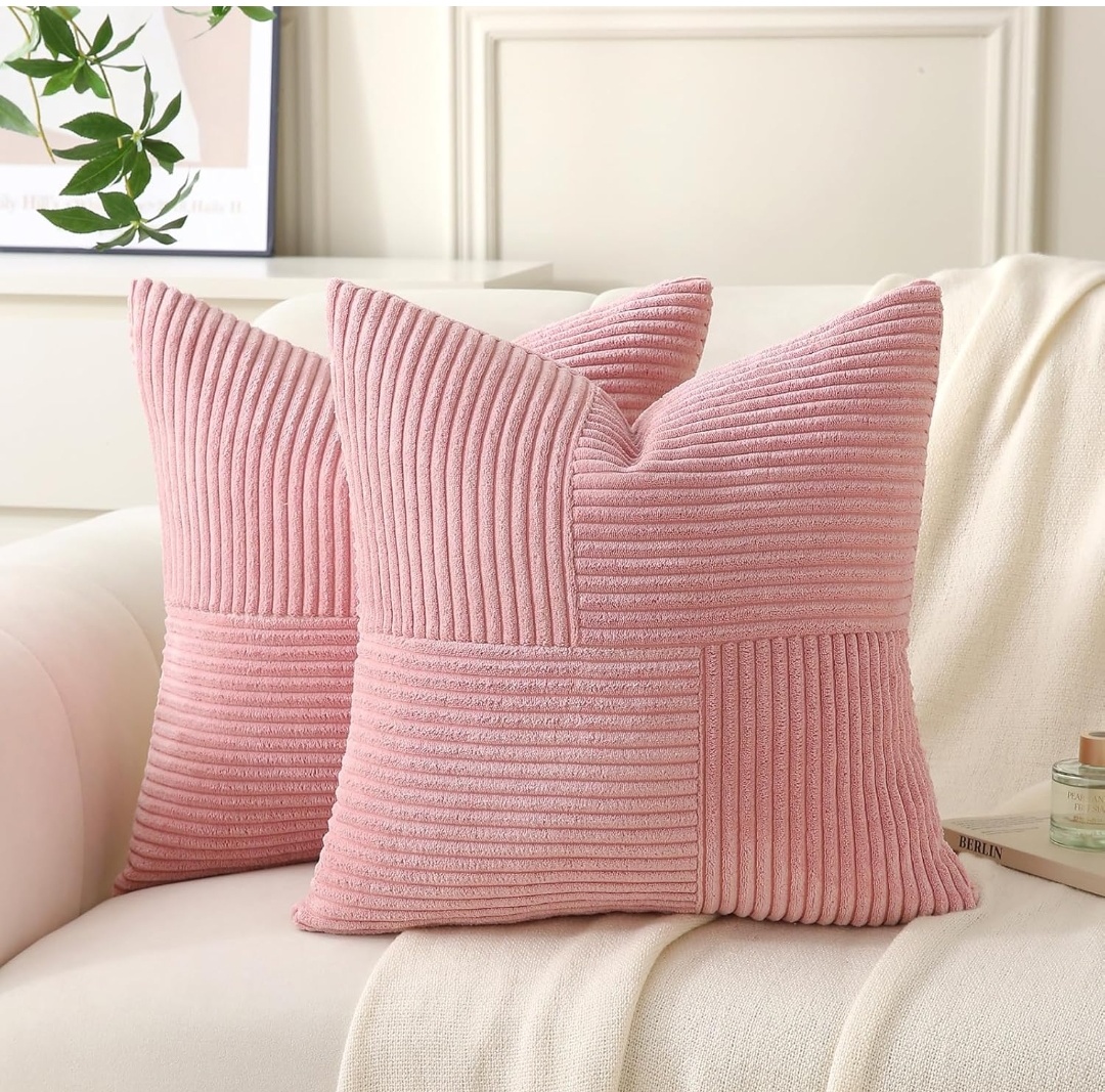 Pack of 2 Soft Corduroy Cushion Covers with Patchwork Textured,Farmhouse Home Decor,Boho Decorative Cushion Case for Couch Bed Sofa Living Room.Size: 18x18inches