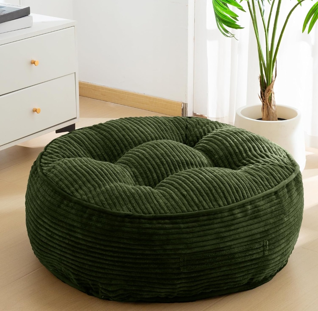 Floor Pillow Cushion for Adults, Meditation Cushion Pillow, Large Round Floor Sitting, Tufted Corduroy Cover, for Tatami Living Room or Yoga, 22x22 Inch