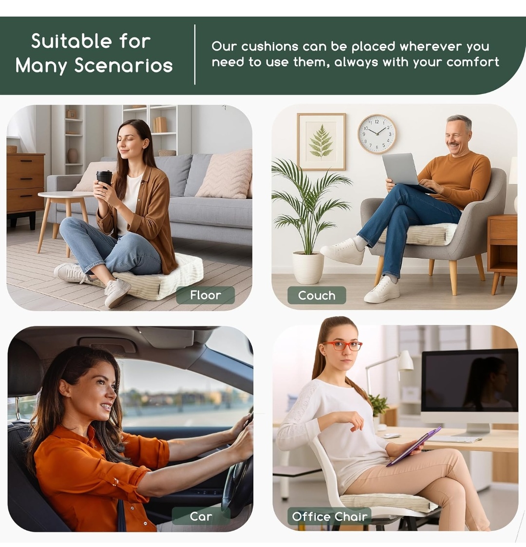 Tufted Corduroy Recliner Seat Cushion for Elderly, High Density Foam Large Square Seat Cushion for Recliner Chair, Floor Pillow, Office Chair, Car, No Pressure on Thighs, 20x20x4,