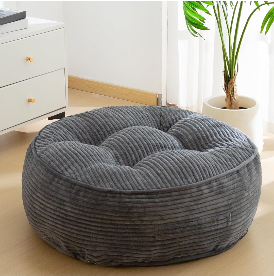 Floor Pillow Cushion for Adults, Meditation Cushion Pillow, Large Round Floor Sitting, Tufted Corduroy Cover, for Tatami Living Room or Yoga, 22x22 Inch