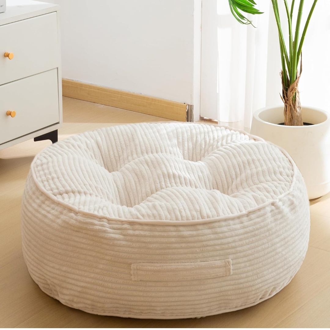 Floor Pillow Cushion for Adults, Meditation Cushion Pillow, Large Round Floor Sitting, Tufted Corduroy Cover, for Tatami Living Room or Yoga, 22x22 Inch