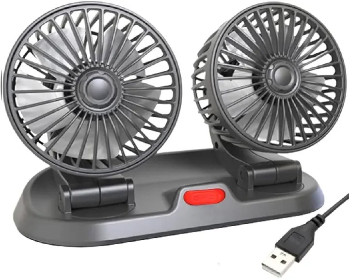 Double Headed Vehicle Fan 12V Car Cooling Fan Dual Speed Adjustable Dashboard Auto Fan Low Noise Strong Wind Energy Saving for Cars Trucks SUV Universal