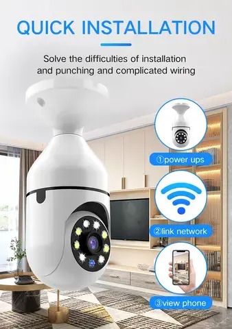 1080P CCTV WIFI CAMERA 360° PANORAMIC BULB CCTV WiFi IP PTZ PAN & TILT ROTATING CAMERA Light Bulb 1080P Security Wireless Camera Wifi Smart for home surveillance Screw into the E27 light bulb socket