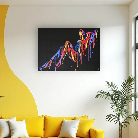 “Where Crimson Meets Azure: A Reclining Duet” — Modern African Abstract Wall Paper/Wall Sticker/ Wall Art/Wall Decor on BOARD. Comes mounted on either forex or MDF board of your desired size.