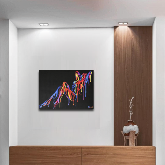 “Where Crimson Meets Azure: A Reclining Duet” — Modern African Abstract Wall Paper/Wall Sticker/ Wall Art/Wall Decor on BOARD. Comes mounted on either forex or MDF board of your desired size.