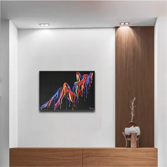 “Where Crimson Meets Azure: A Reclining Duet” — Modern African Abstract Wall Paper/Wall Sticker/ Wall Art/Wall Decor on BOARD. Comes mounted on either forex or MDF board of your desired size.
