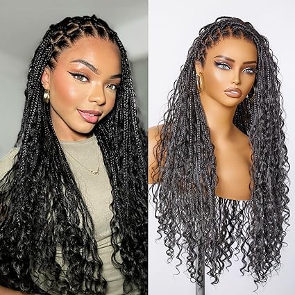 360 FULL LACE Boho Braided Wigs  Lace Front Braided Wigs for Women Box Braid Wig with Baby Hair Black Long Premium Synthetic Braided Lace Front Wigs