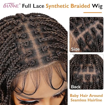 360 Braided Wigs for Black Women  Full Lace Box Braided Wigs Synthetic Wavy Glueless Braid Wig with Baby Hair 3D Curls Braided Wig 24 Inch