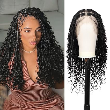360 FULL LACE Boho Braided Wigs  Lace Front Braided Wigs for Women Box Braid Wig with Baby Hair Black Long Premium Synthetic Braided Lace Front Wigs