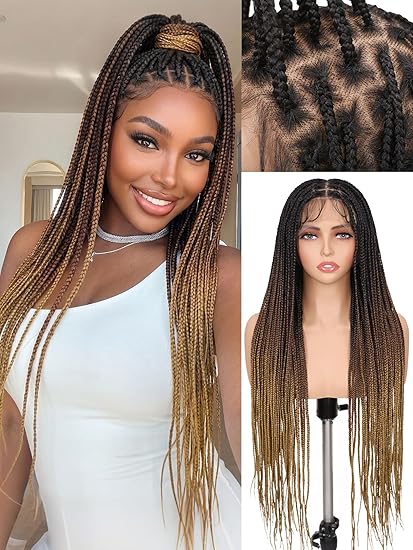 360  Full Lace Braided Wigs for Black Women 27 Inch Knotless Braided Wigs with Baby Hair 100% Handmade Box Braid Wig