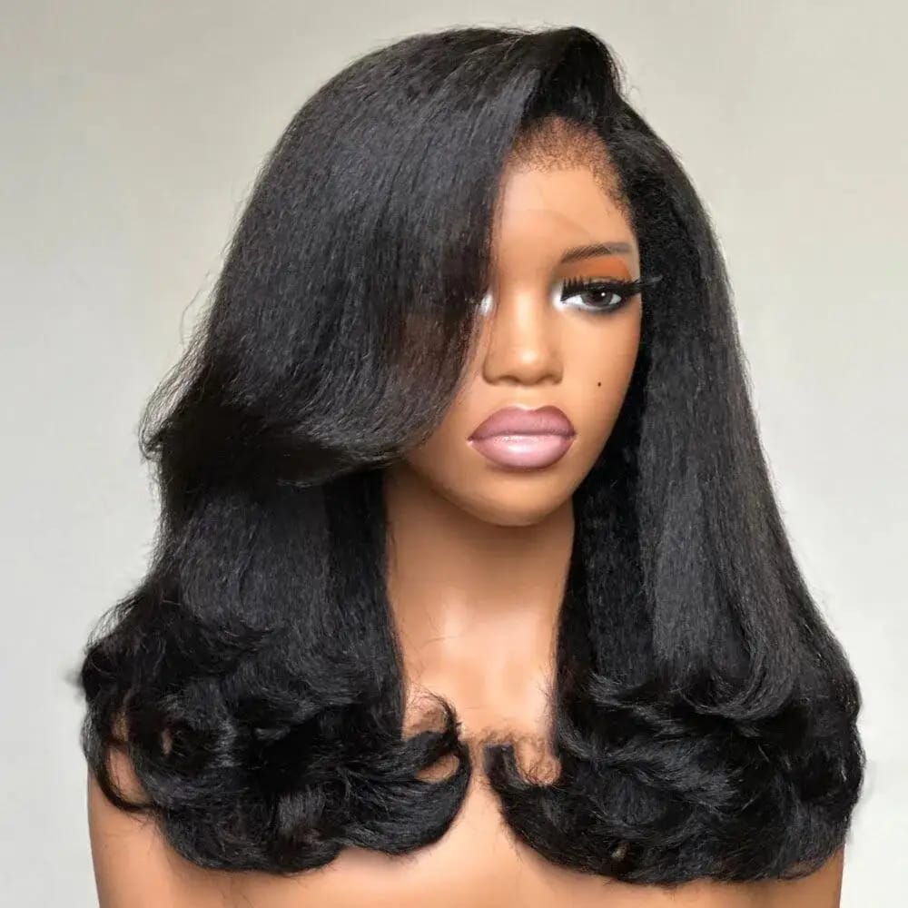 13X4, 4X4  frontalCurly Wave Wigs for Black Women Kinky Straight Curly Ends SEMI human blend  wigs with pure human 4c edges baby hairs