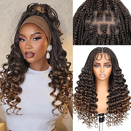360 Braided Wigs for Black Women  Full Lace Box Braided Wigs Synthetic Wavy Glueless Braid Wig with Baby Hair 3D Curls Braided Wig 24 Inch