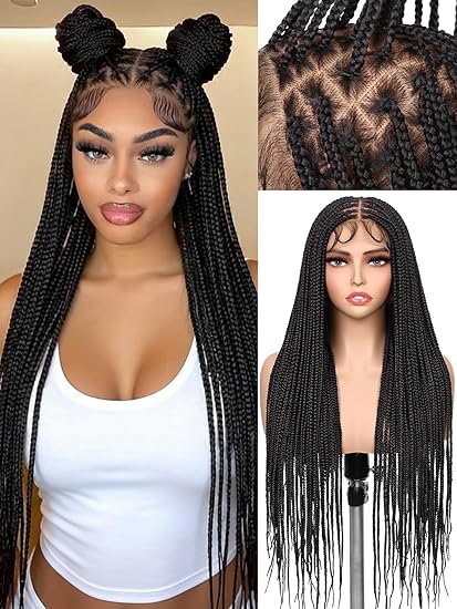 360  Full Lace Braided Wigs for Black Women 27 Inch Knotless Braided Wigs with Baby Hair 100% Handmade Box Braid Wig