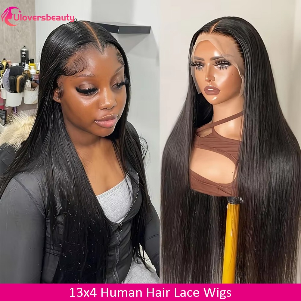 13x4x1 Lace Front Wigs Human Hair blend for Women 180 Density  Transparent 24 Inch Straight Lace Front Wigs semi Human Hair Pre Plucked Glueless Lace Frontal Wigs