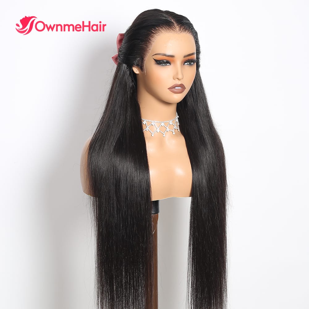 13x4x1 Lace Front Wigs Human Hair blend for Women 180 Density  Transparent 24 Inch Straight Lace Front Wigs semi Human Hair Pre Plucked Glueless Lace Frontal Wigs