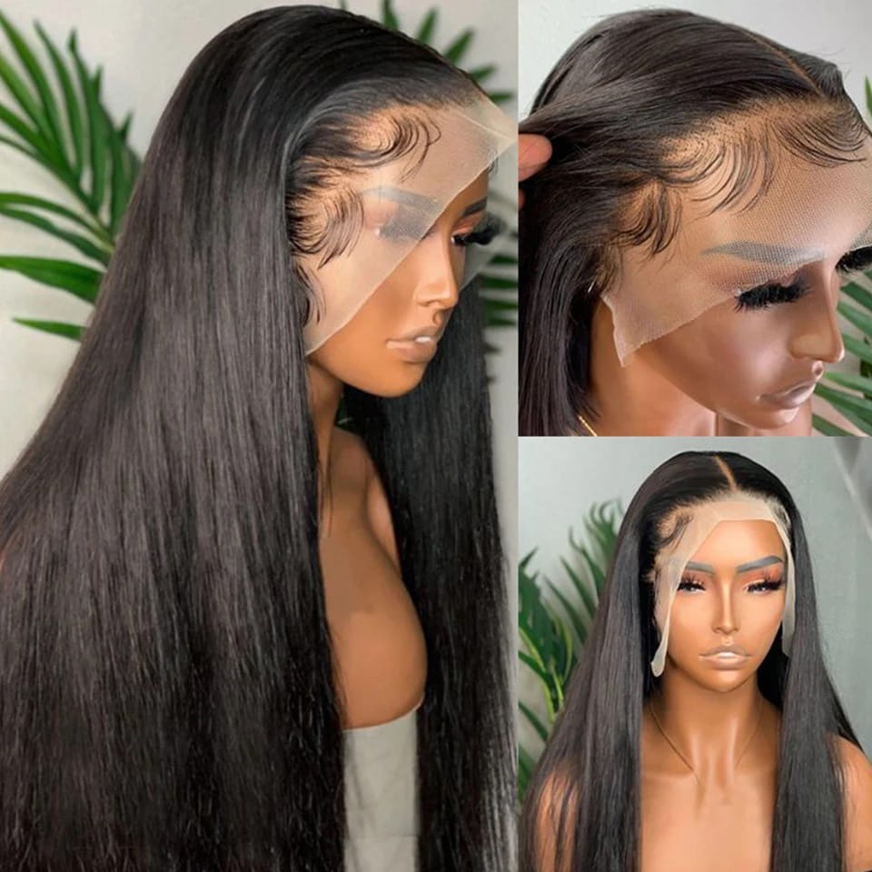 13x4x1 Lace Front Wigs Human Hair blend for Women 180 Density  Transparent 24 Inch Straight Lace Front Wigs semi Human Hair Pre Plucked Glueless Lace Frontal Wigs