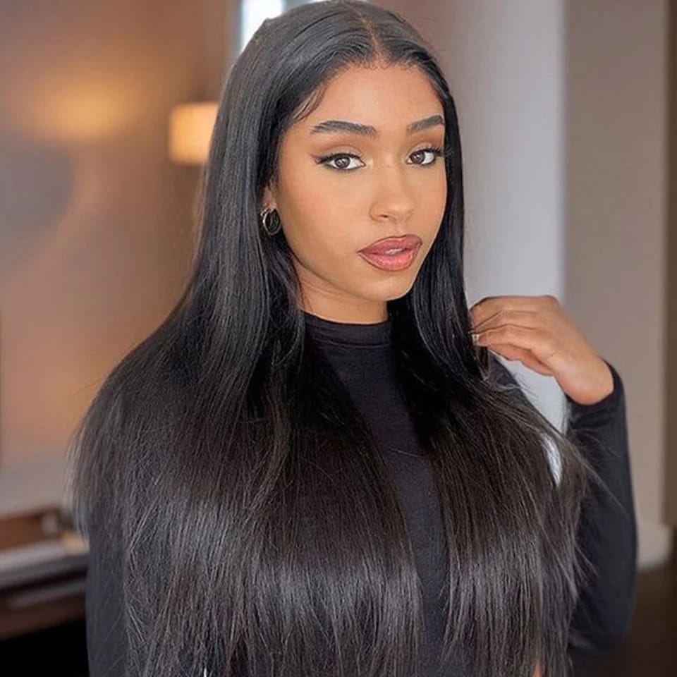 13x4x1 Lace Front Wigs Human Hair blend for Women 180 Density  Transparent 24 Inch Straight Lace Front Wigs semi Human Hair Pre Plucked Glueless Lace Frontal Wigs