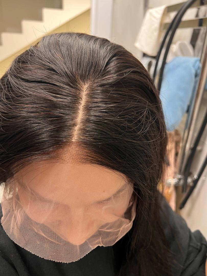 Glueless  Lace Frontal  human blend semi human Wigs 24Inches Long Straight Black Wigs for Black Women 13x4x1 Lace Hand Tied Pre Plucked Hairline