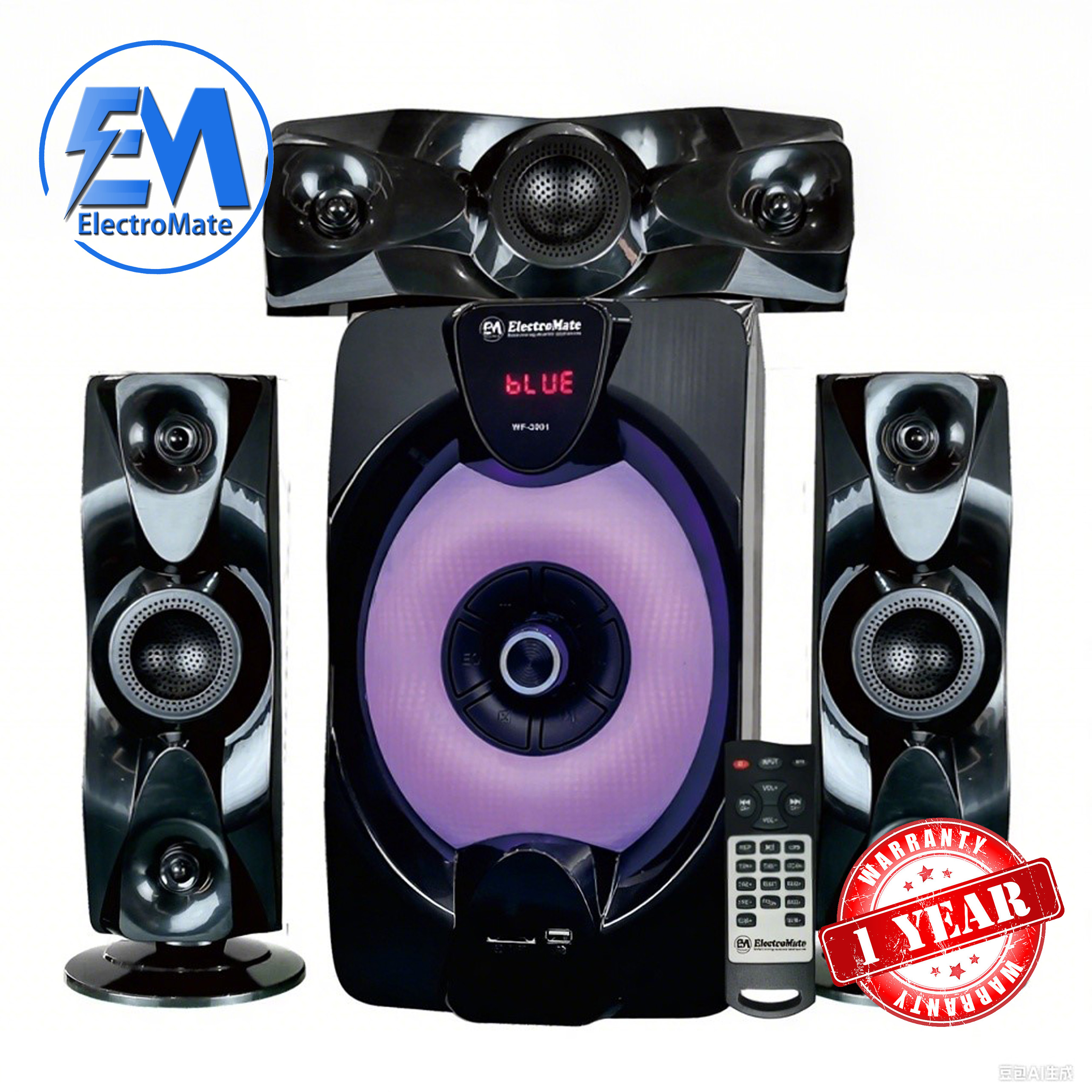 EM 3.1CH Speaker System woofer Subwoofer Multimedia 18000W PMPO Black 40W+10W×3 WF-3001