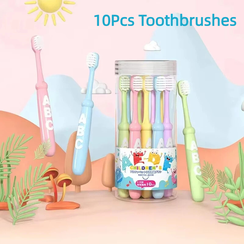 10Pcs Soft Bristle Alphabet Kids Toothbrush Cartoon Design for 2-6-12 Years Old Children Gentle Cleaning Cute Baby Toothbrush
