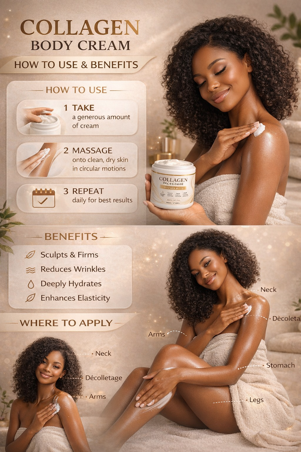 Collagen Body Cream Moisturizing Lotion - Skin Brightening, Anti aging, Acne & Other Skin conditions, Fades Stretch Marks&Cellulite, Repair Cracked Heels and Moisturizer, Soothes Dry Skin.