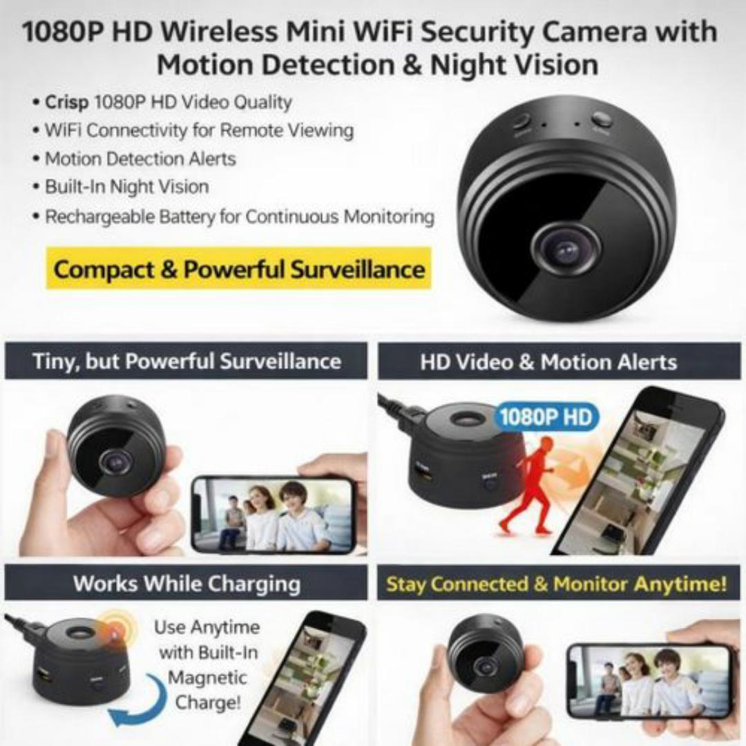 MINI SECRET WIRELESS WIFI SPY HIDDEN CCTV CAMERA WITH MOTION DETECTION  - 1080P SPY SECURITY SURVEILLANCE CAMERAS - 200mAh Built-in Battery