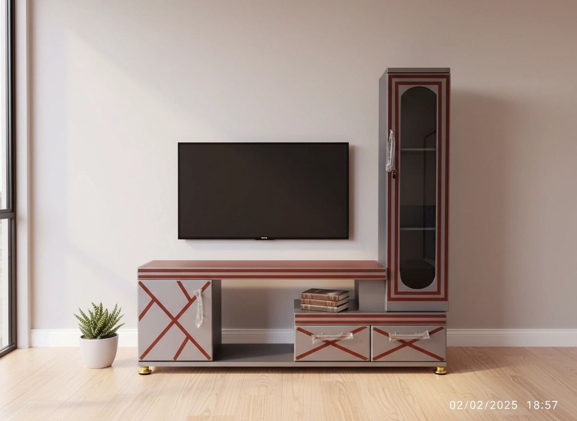 Modern TV Stand 5FTS With Decor Stand Wooden with cabinets for storage