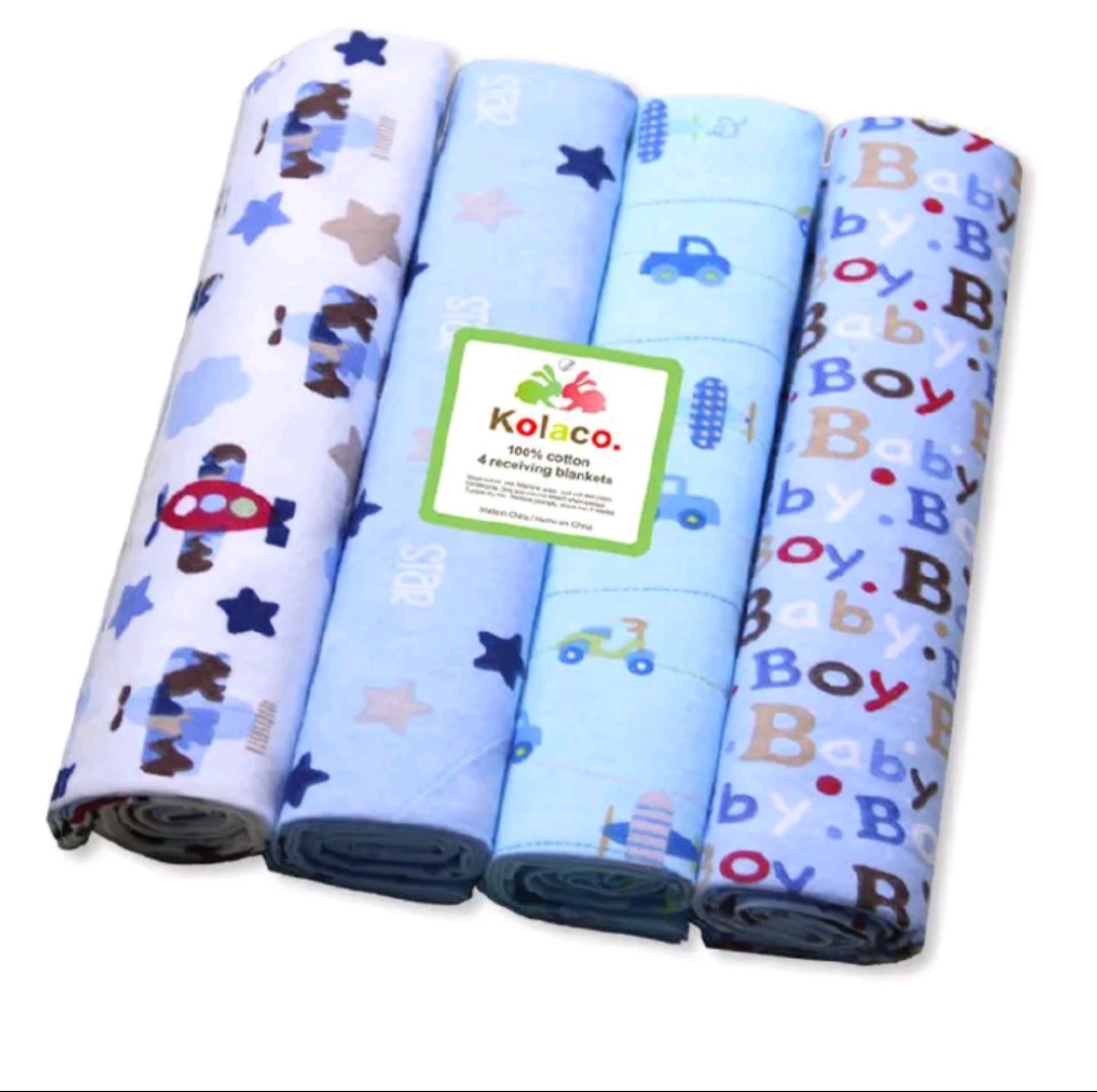 Fashion 4PC Lovely Cotton Baby Shawl Set | Soft Flannel Receiving Blankets for Newborn Baby Boy | Multi-purpose Warm Swaddle Wraps | Gentle Cotton Baby Bedding Gift Set
