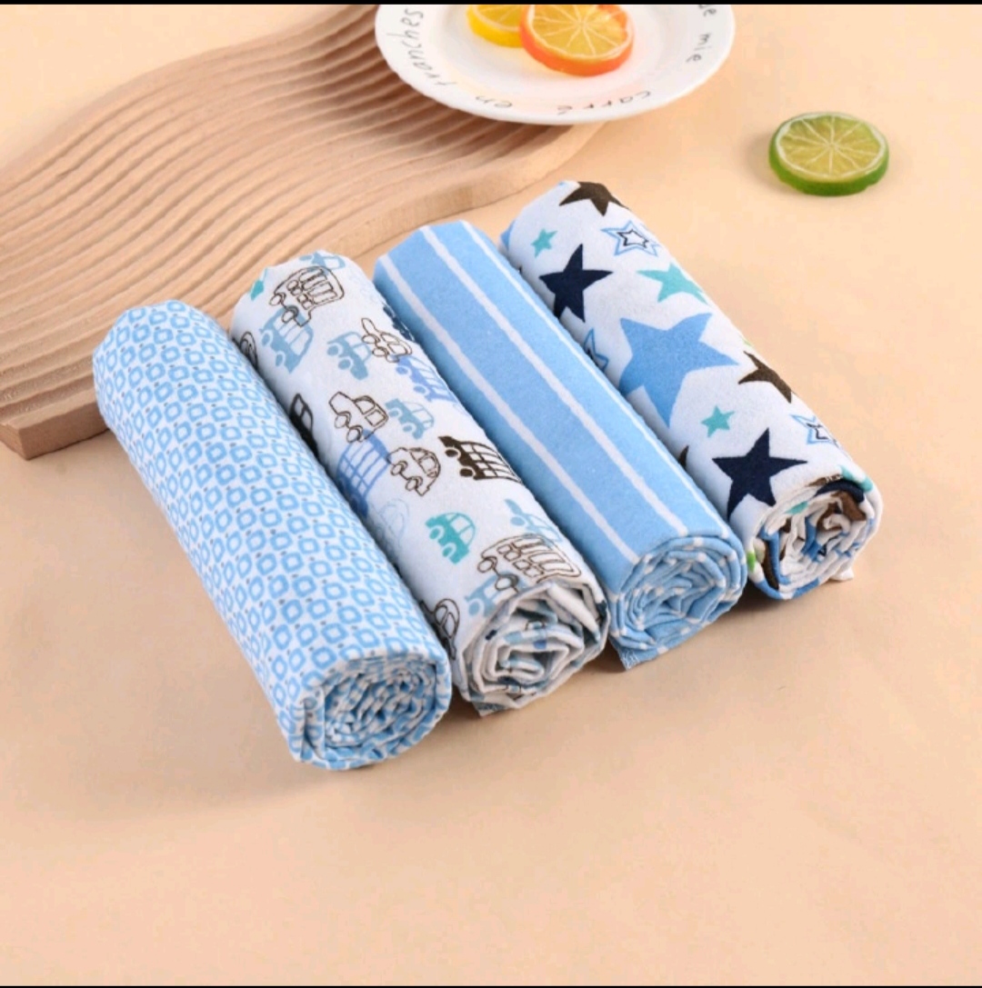 Fashion 4PC Lovely Cotton Baby Shawl Set | Soft Flannel Receiving Blankets for Newborn Baby Boy | Multi-purpose Warm Swaddle Wraps | Gentle Cotton Baby Bedding Gift Set