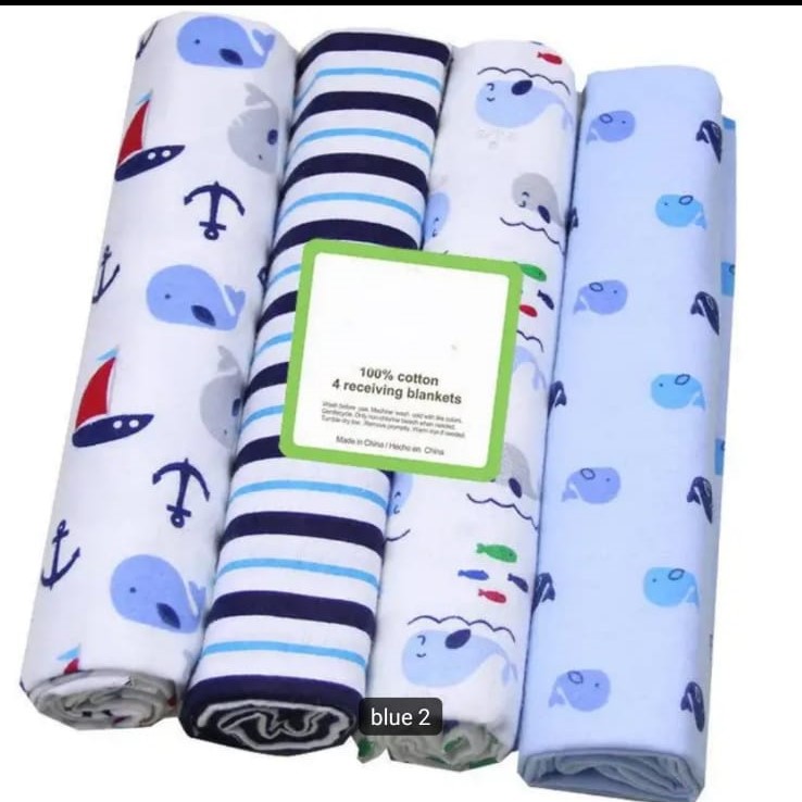 Fashion 4PC Lovely Cotton Baby Shawl Set | Soft Flannel Receiving Blankets for Newborn Baby Boy | Multi-purpose Warm Swaddle Wraps | Gentle Cotton Baby Bedding Gift Set