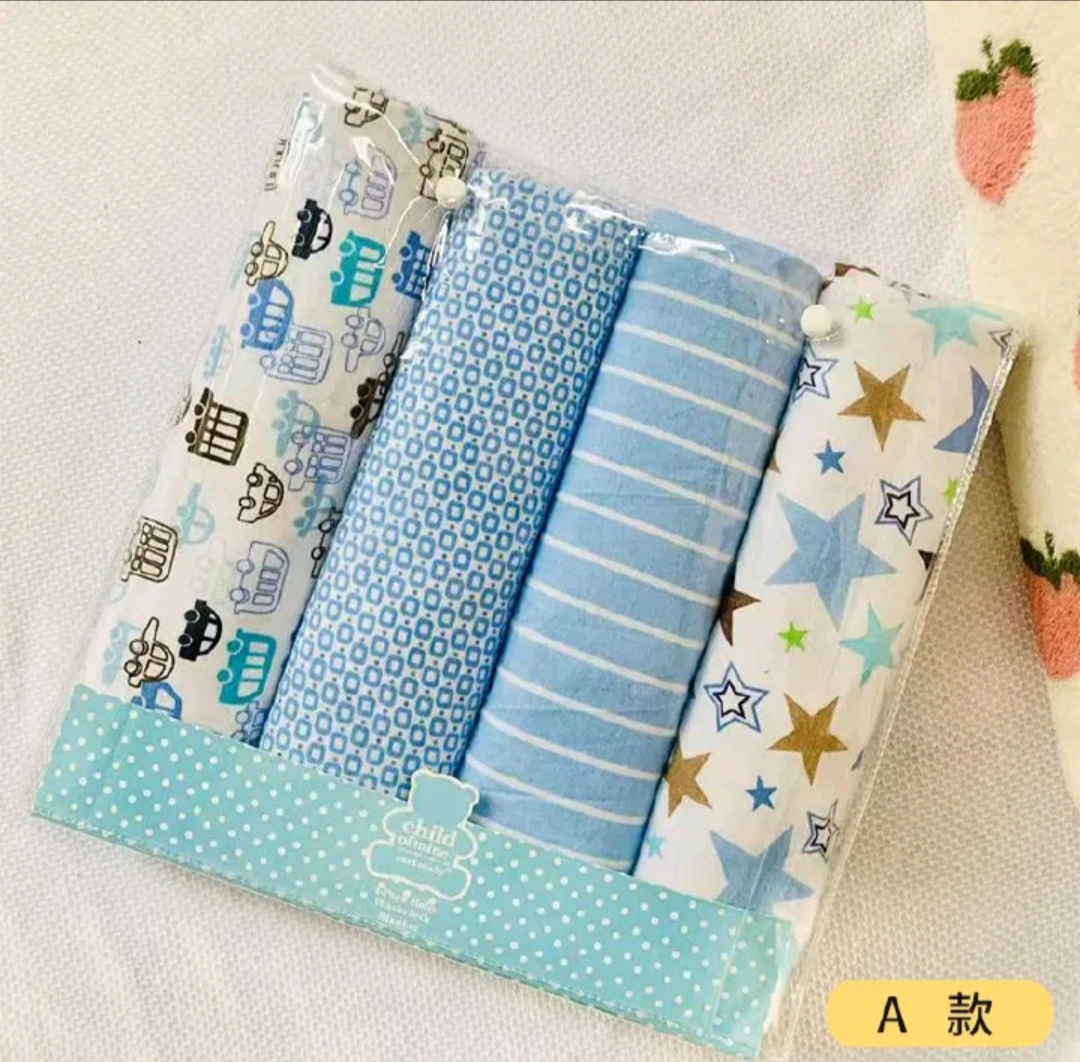 Fashion 4PC Lovely Cotton Baby Shawl Set | Soft Flannel Receiving Blankets for Newborn Baby Boy | Multi-purpose Warm Swaddle Wraps | Gentle Cotton Baby Bedding Gift Set