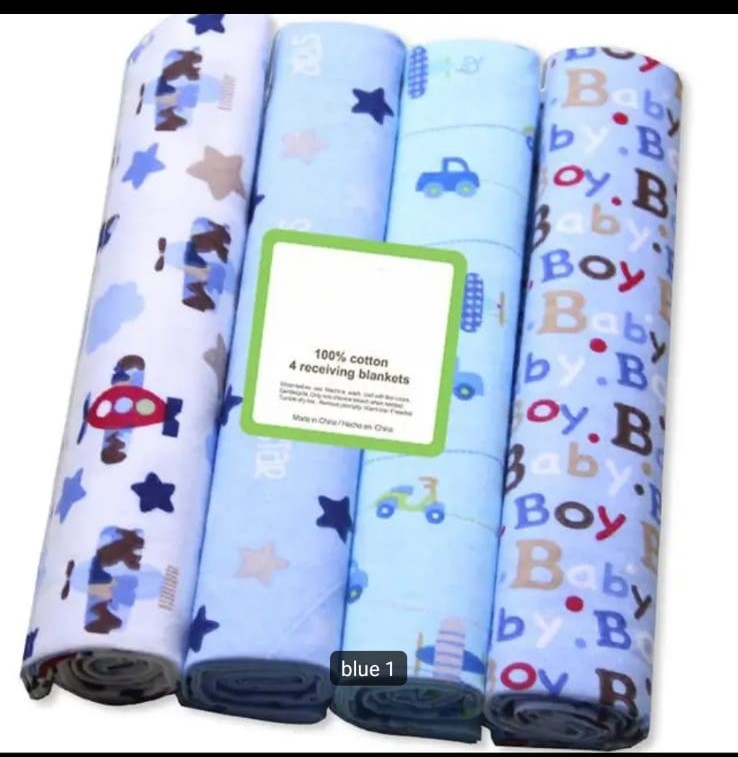 Fashion 4PC Lovely Cotton Baby Shawl Set | Soft Flannel Receiving Blankets for Newborn Baby Boy | Multi-purpose Warm Swaddle Wraps | Gentle Cotton Baby Bedding Gift Set
