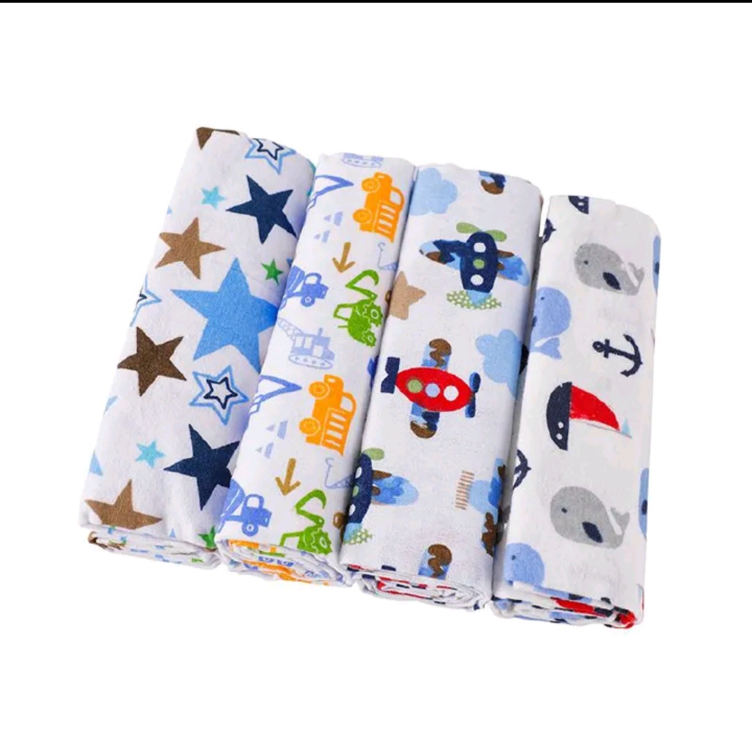 Fashion 4PC Lovely Cotton Baby Shawl Set | Soft Flannel Receiving Blankets for Newborn Baby Boy | Multi-purpose Warm Swaddle Wraps | Gentle Cotton Baby Bedding Gift Set