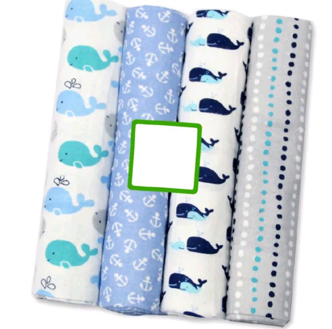 Fashion 4PC Lovely Cotton Baby Shawl Set | Soft Flannel Receiving Blankets for Newborn Baby Boy | Multi-purpose Warm Swaddle Wraps | Gentle Cotton Baby Bedding Gift Set