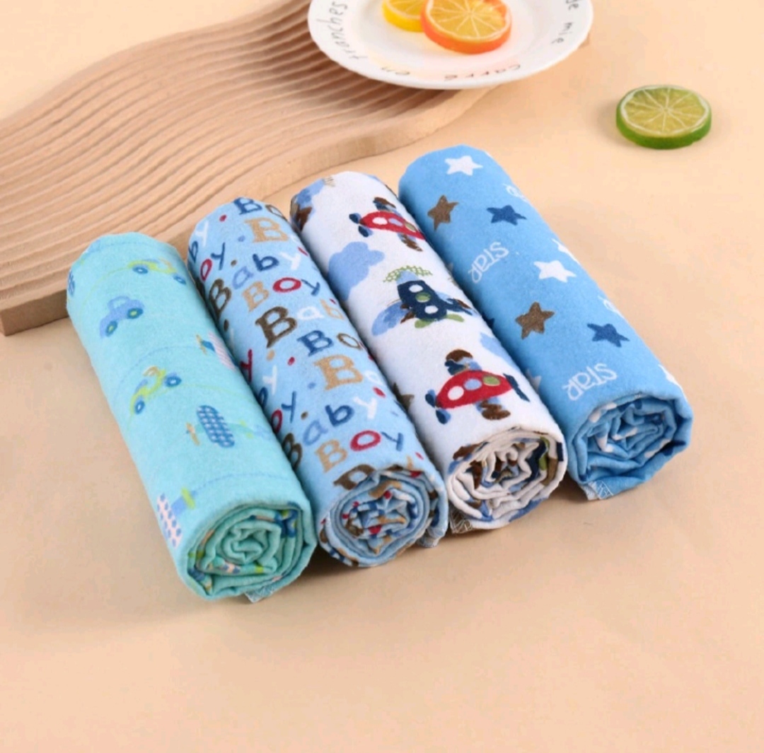 Fashion 4PC Lovely Cotton Baby Shawl Set | Soft Flannel Receiving Blankets for Newborn Baby Boy | Multi-purpose Warm Swaddle Wraps | Gentle Cotton Baby Bedding Gift Set