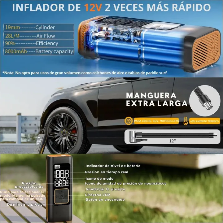 5-in-1 Car Jump Starter with 150PSI Inflator + Power Bank + LED Flashlight and 8000mAh LCD Digital Display