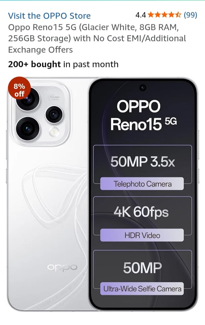 🔥 DEALS !! 🔥OPPO RENO 15 5G 512GB 12GB RAM 6.59" FHD+ AMOLED DISPLAY COLOROS 16.0 OS QUALCOMM SNAPDRAGON® 7 GEN 4 8MP + 50MP + 50MP MAIN CAMERA 50MP SELFIE CAMERA FINGERPRINT (UNDER DISPLAY, OPTICAL