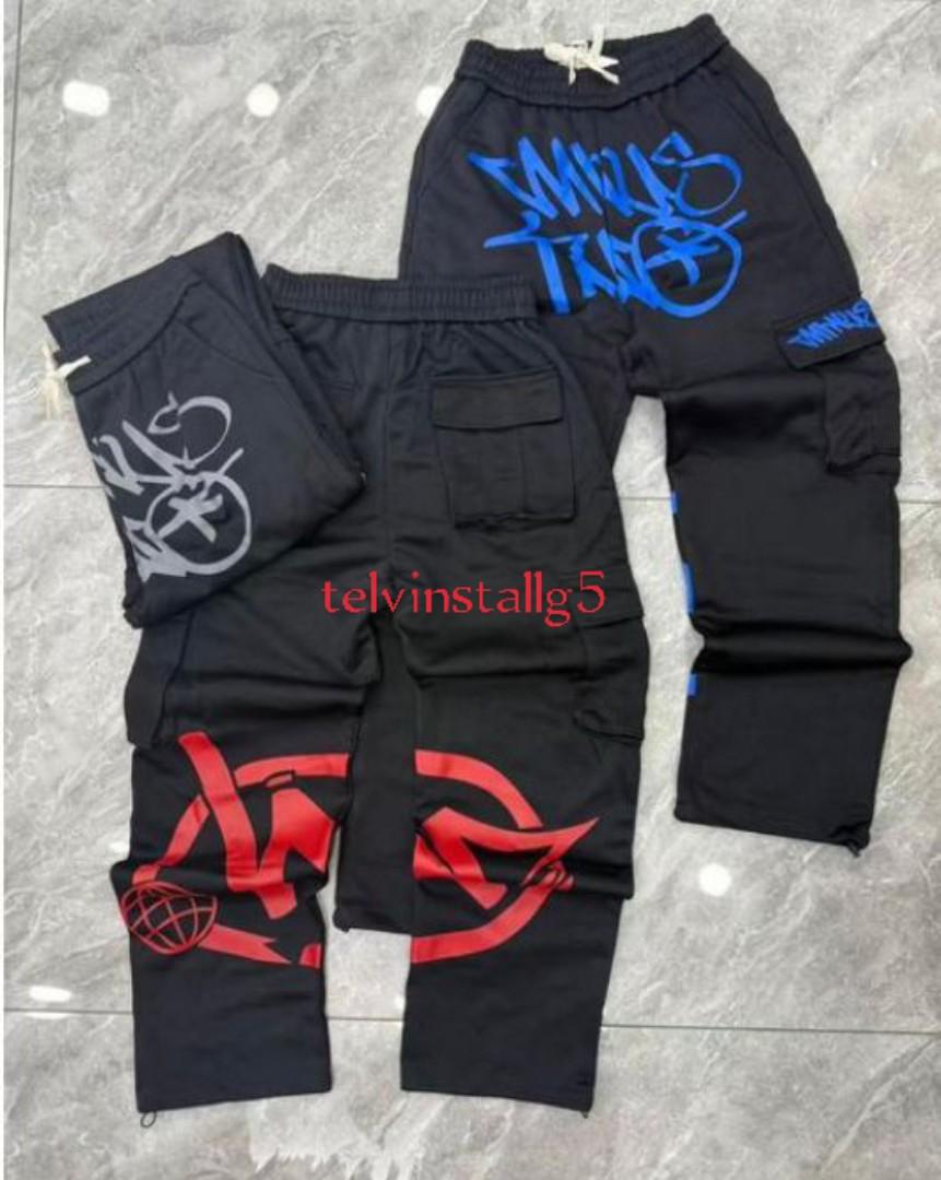 OFFER SALE Minus two designer cargo pants (Baggy-wide leg design, Adjustable waist with drawstrings, With Bold hand- written style PRINTS ,,Multiple cargo pockets on the sides and back,