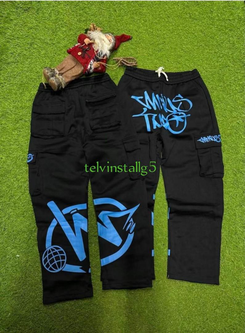 OFFER SALE Minus two designer cargo pants (Baggy-wide leg design, Adjustable waist with drawstrings, With Bold hand- written style PRINTS ,,Multiple cargo pockets on the sides and back,