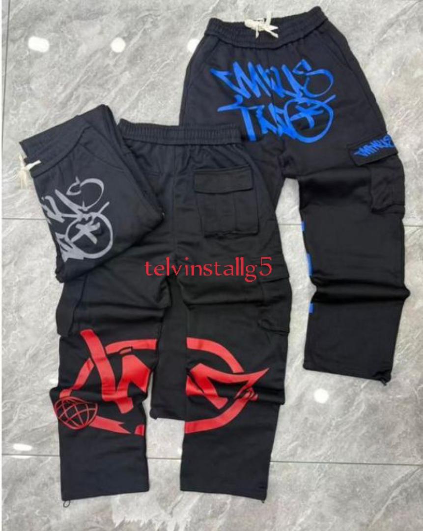 OFFER SALE Minus two designer cargo pants (Baggy-wide leg design, Adjustable waist with drawstrings, With Bold hand- written style PRINTS ,,Multiple cargo pockets on the sides and back,