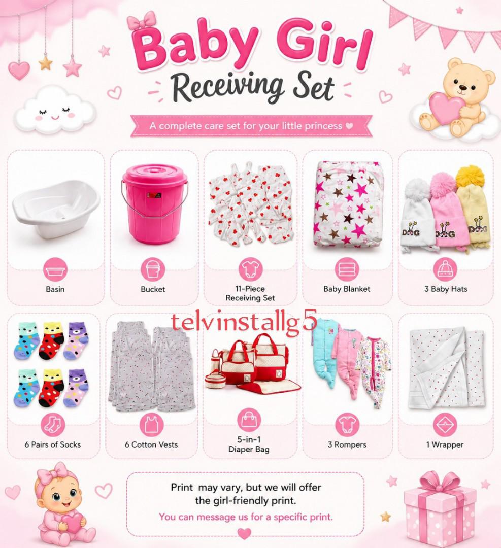 TODAY'S OFFER SALE Essential Baby receiving items (Diaper bag 5 in 1+ 6 vests+ 3 muffins+ wrapper+3 rompers+6 newborn socks + 1 baby suit 11pieces +baby blanket star fashion +1 bucket+ 1 bathing basin