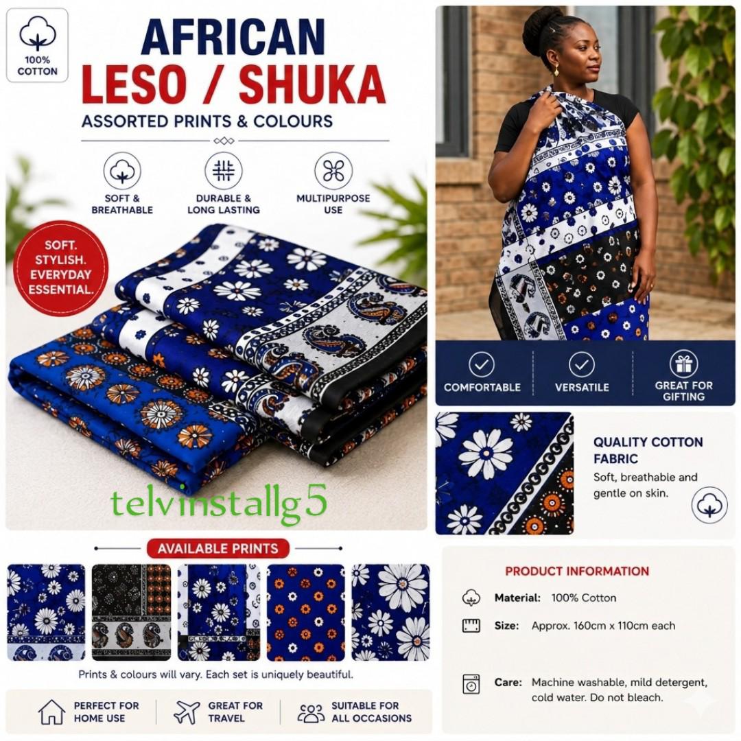 HIGH QUALITY VIBRANT African Lesso / Shuka Wrap Set - Soft and smart, Assorted Prints & Colours