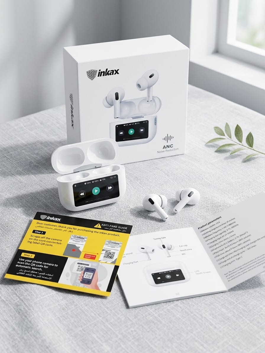 Inkax ANC (Active Noise Cancellation) Original Wireless Earbuds Bluetooth 5.4 with LCD Charging Case Touch Control Noise Cancelling TWS Airpods pro bluetooth Earbuds/Earpods/Earphones/Headphones.
