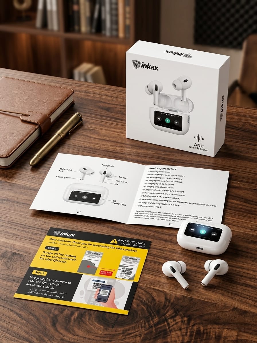 Inkax ANC (Active Noise Cancellation) Original Wireless Earbuds Bluetooth 5.4 with LCD Charging Case Touch Control Noise Cancelling TWS Airpods pro bluetooth Earbuds/Earpods/Earphones/Headphones.
